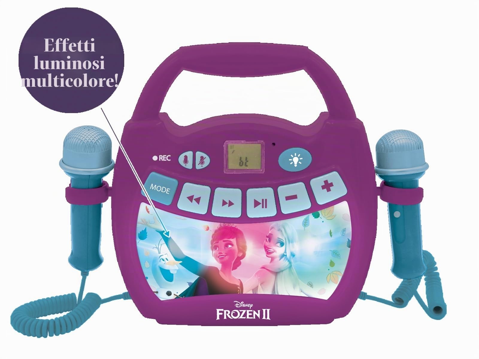 Lexibook, Disney Frozen, Lettore Musicale Karaoke Portatile per Bambini - Microfoni, Viola, MP320FZZLXB