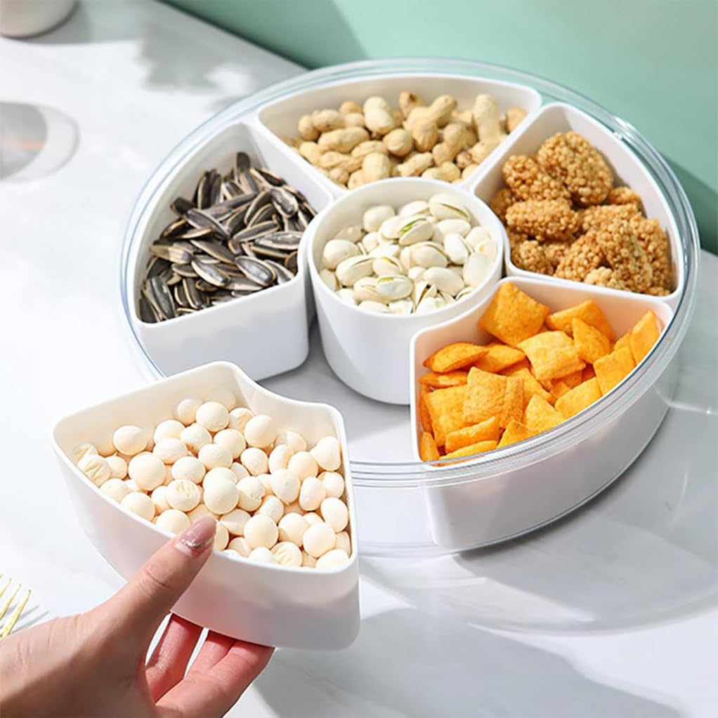 Geteiltes Serviertablett mit versiegeltem Deckel, Obst- und Gemüsetablett aus Kunststoff, Wiederverwendbare Snackbehälter, Partyteller für Süßigkeiten, Vorspeisen, Snacks, Obst, Nüsse,