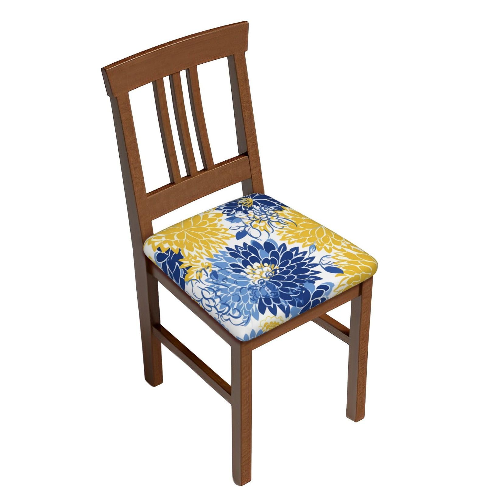 hsbolediy Flower Blue Floral Yellow Dining Square Chair Seat Covers 16.9