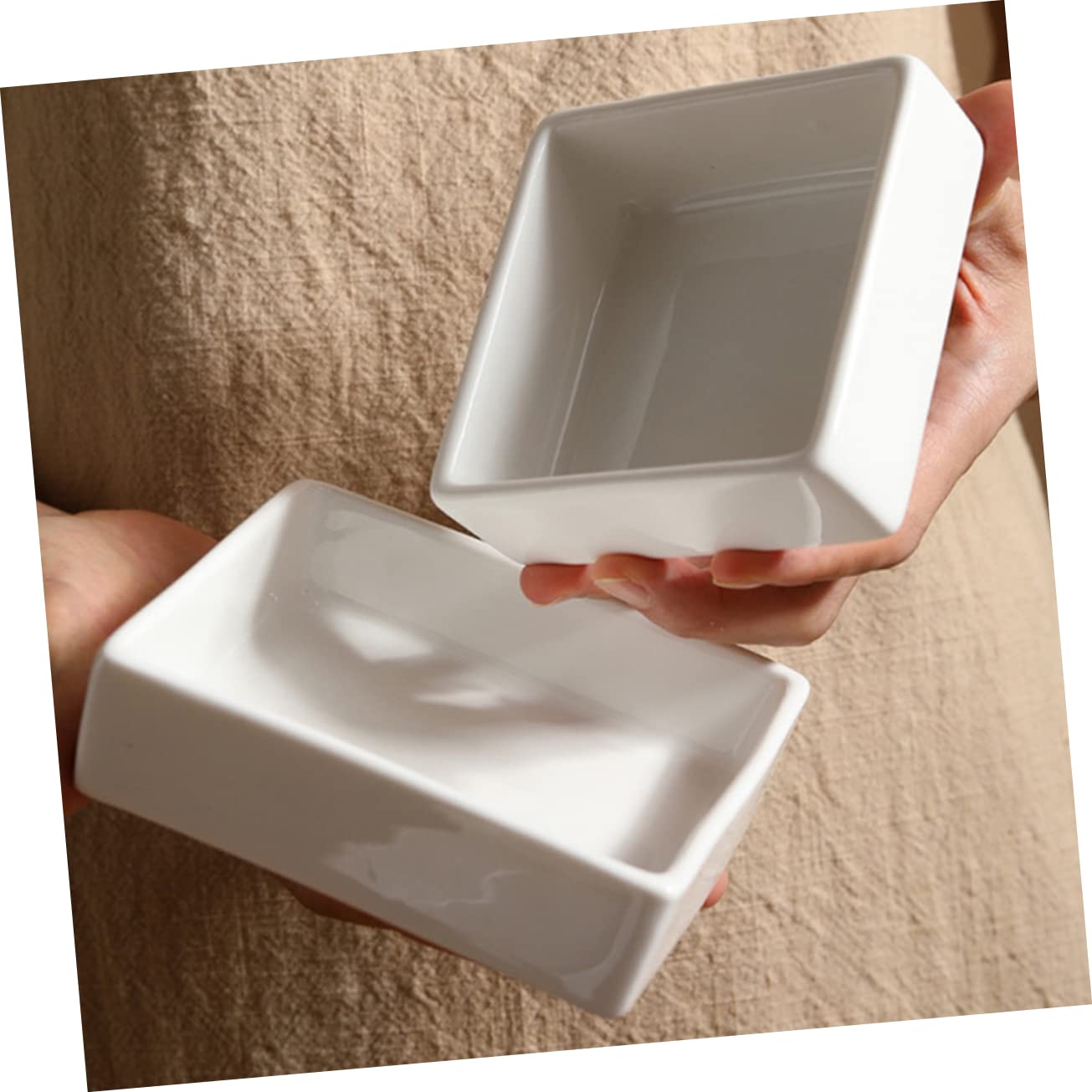 KICHOUSE Ceramic Square Gu Sauce Dish Wasabi Dish Small Dipping Sauce Bowl Seasoning Dish Appetizer Dishes Bbq Sauce Bowl Serving Dishes for Entertaining Dip Bowls Fruit Bowl Ceramics White