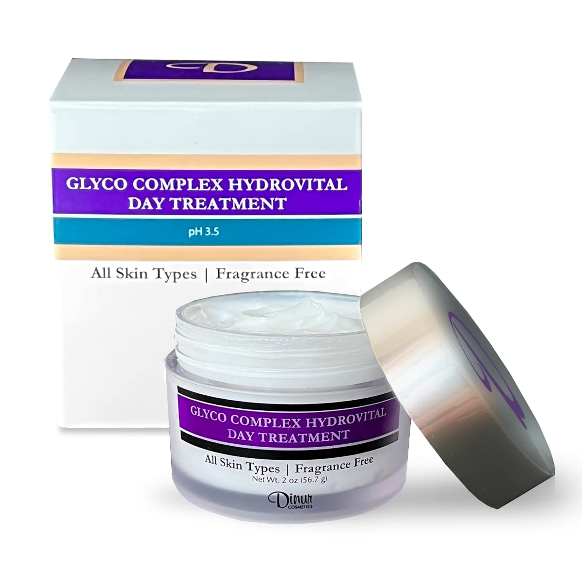 Dinur Cosmetics Glyco Complex Day Treatment Lightweight Moisturizing Cream with Glycolic Acid Exfoliating & Hydrating Formula for Smoother Radiant Skin Ideal for Use Under Makeup or Alone 2 OZ