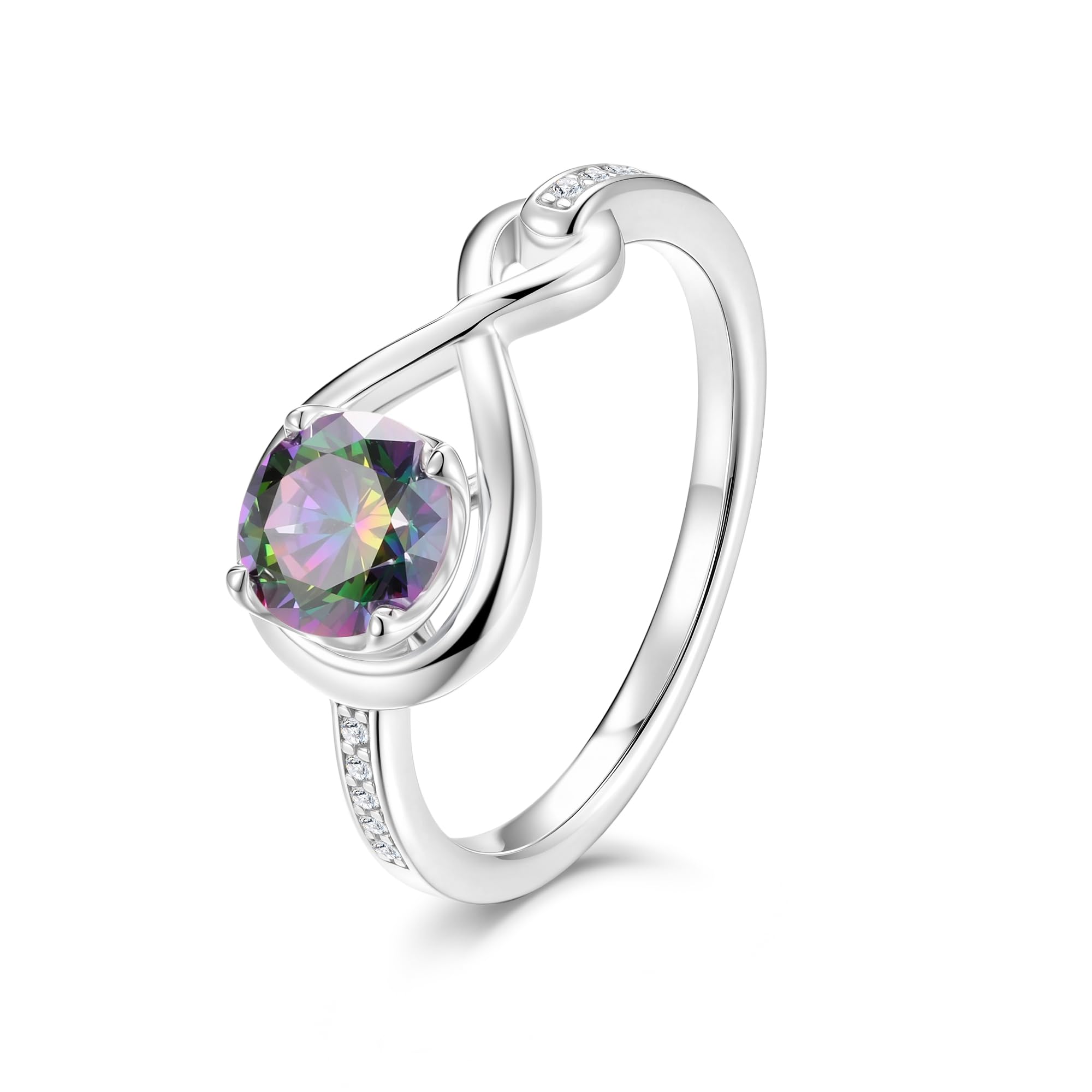 Infinity Birthstone Ring 925 Sterling Silver Promise Ring Round Gemstone Birthstone Jewelry Birthday Wedding Engagement Mothers Day Gifts for Her Women