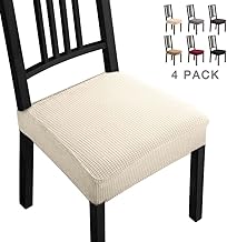 Housse de Chaise 4 pièces Housse de Salle à Manger pour Un Ajustement Universel - Couverture Spandex Couvertures de Chaise Amovible très Facile à Nettoyer et Durable-B (Paquet de 4, Crème Blanche)-B