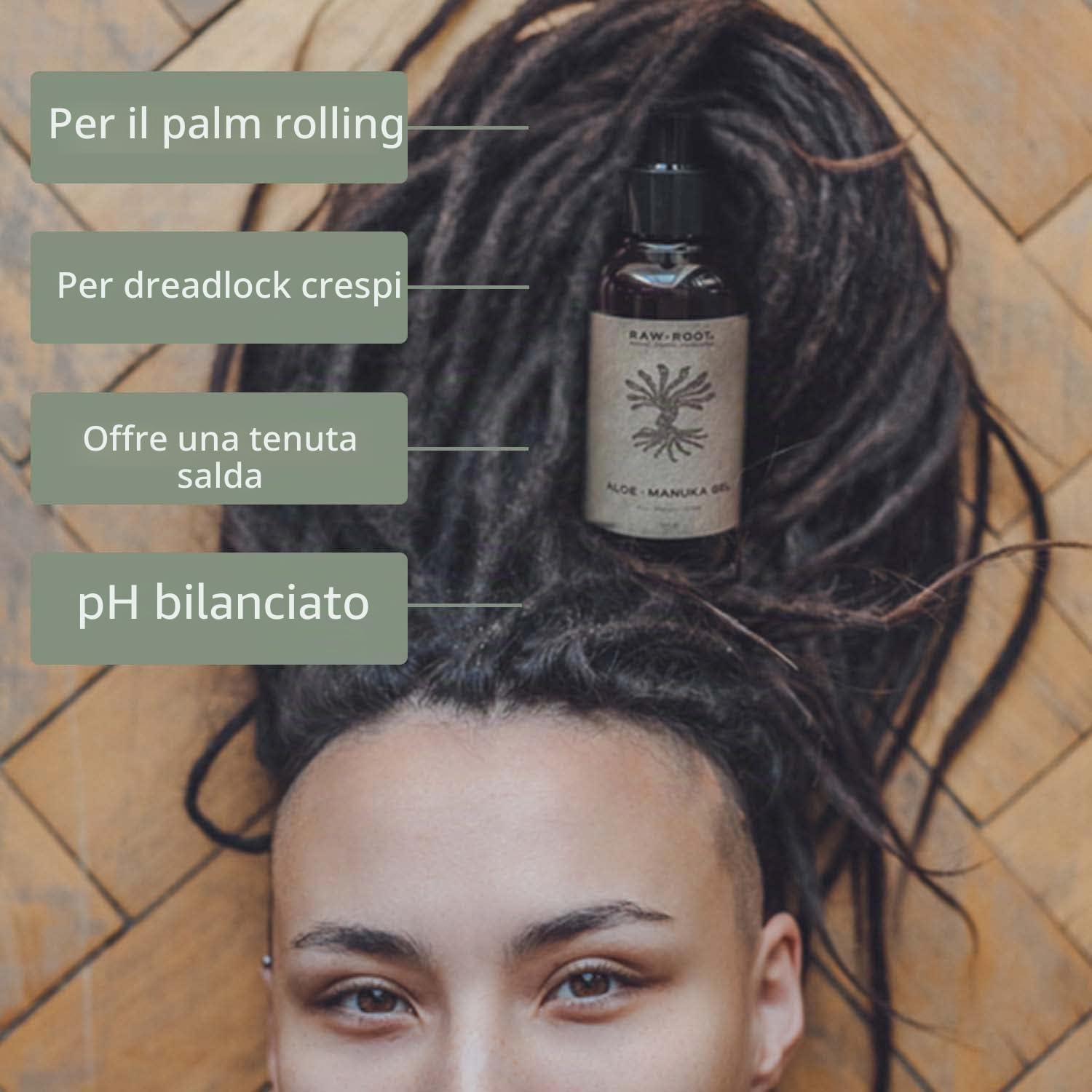 RAW ROOTs Gel rassodante da 200 ml, gel rassodante naturale per dreadlock con aloe e manuka, rafforza e stringe i locs, senza residui e vegano, senza siliconi, parabeni, solfati