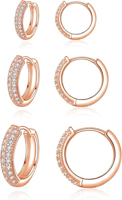 Cangall Hoop Earrings for Women, 925 Sterling Silver Hoop Earrings with AAA Cubic Zircon, Small Unisex Huggie Sleeper Cartilage Silver Rose Gold Gold Hoop Earrings with Gift Box (10/12 / 14mm)