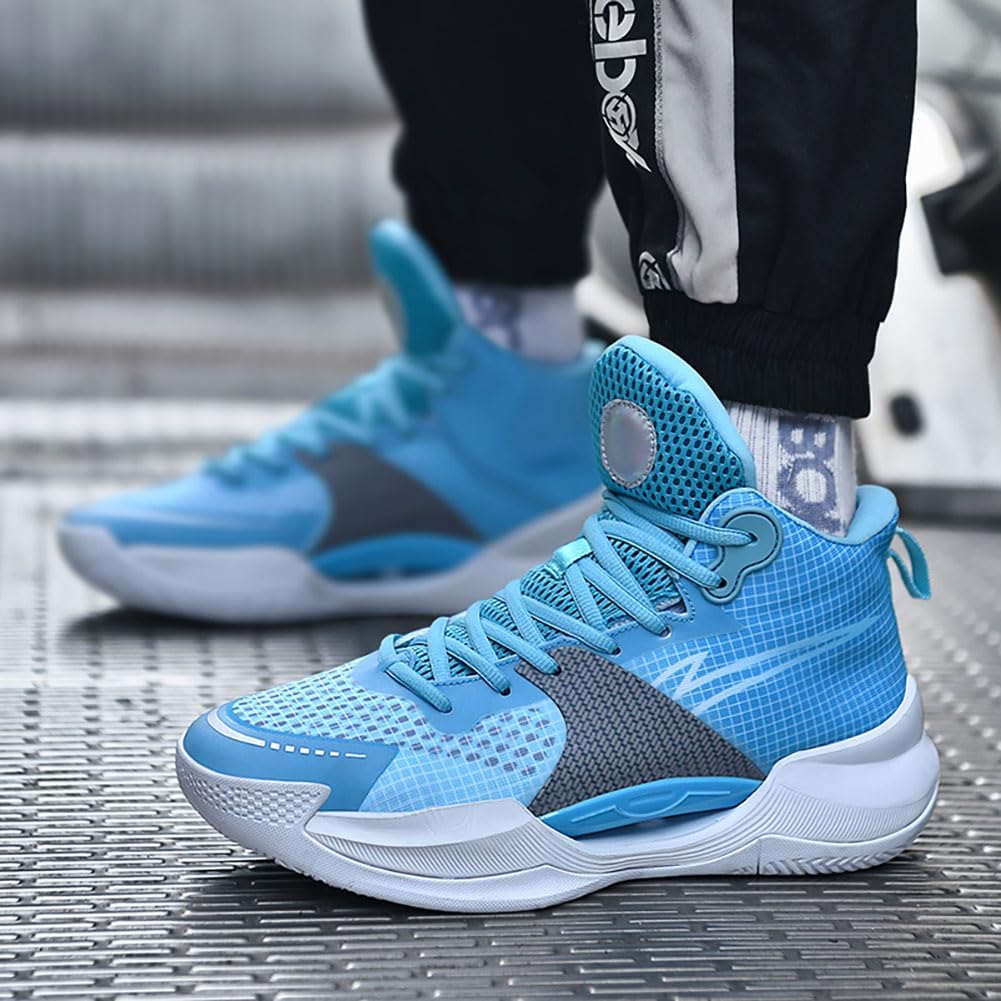 Men's High Top Basketball Shoes - Lightweight Breathable Sneakers with Shock Absorption & Non-Slip Rubber Sole, All-Surface Grip for Indoor/Outdoor Court Training