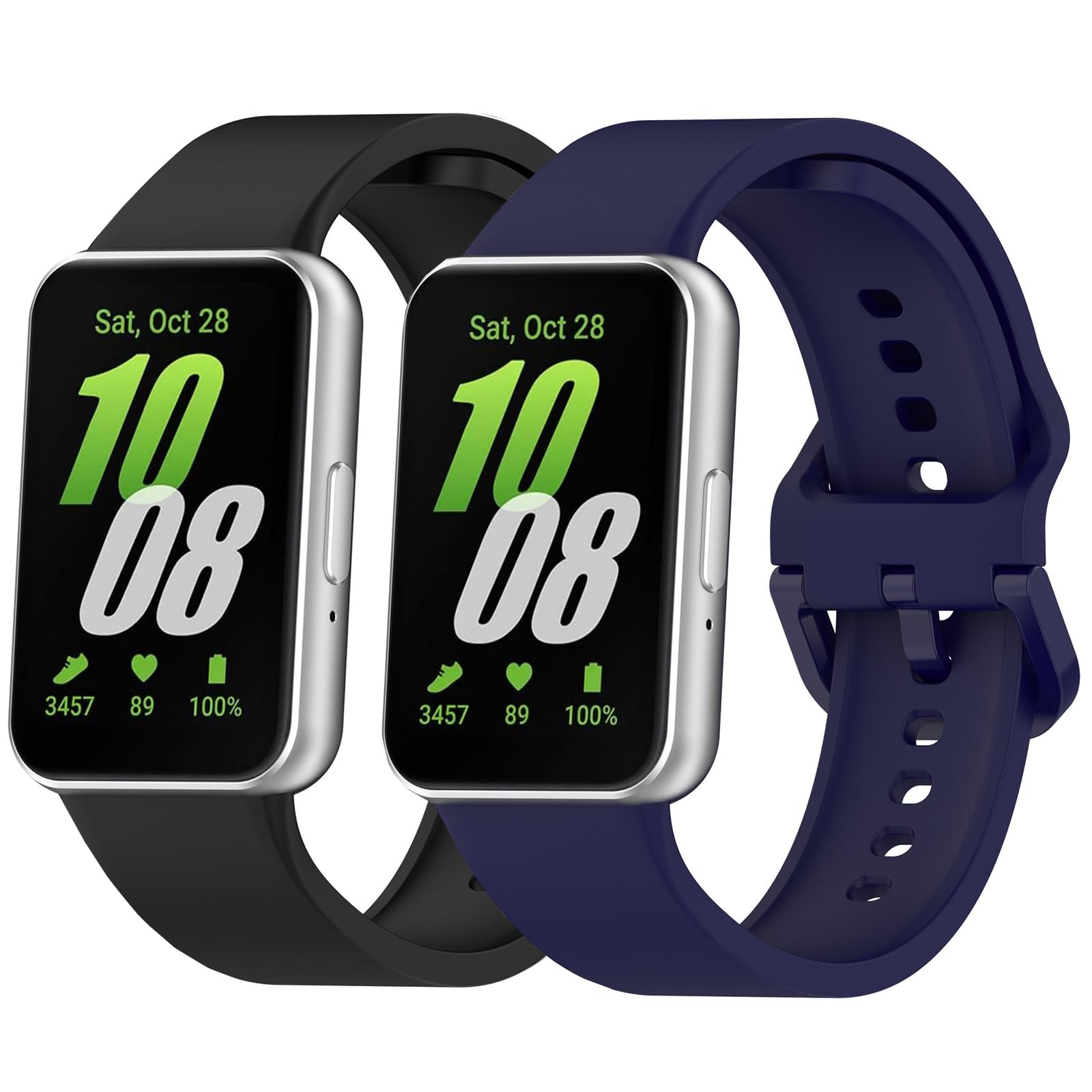 Newremote 2 Pack Waterproof Straps fit for Samsung Galaxy Fit 3 Strap, Classic Soft Sports Galaxy Fit 3 SM-R390 Replacement Strap for Women Men (Black/Navy)