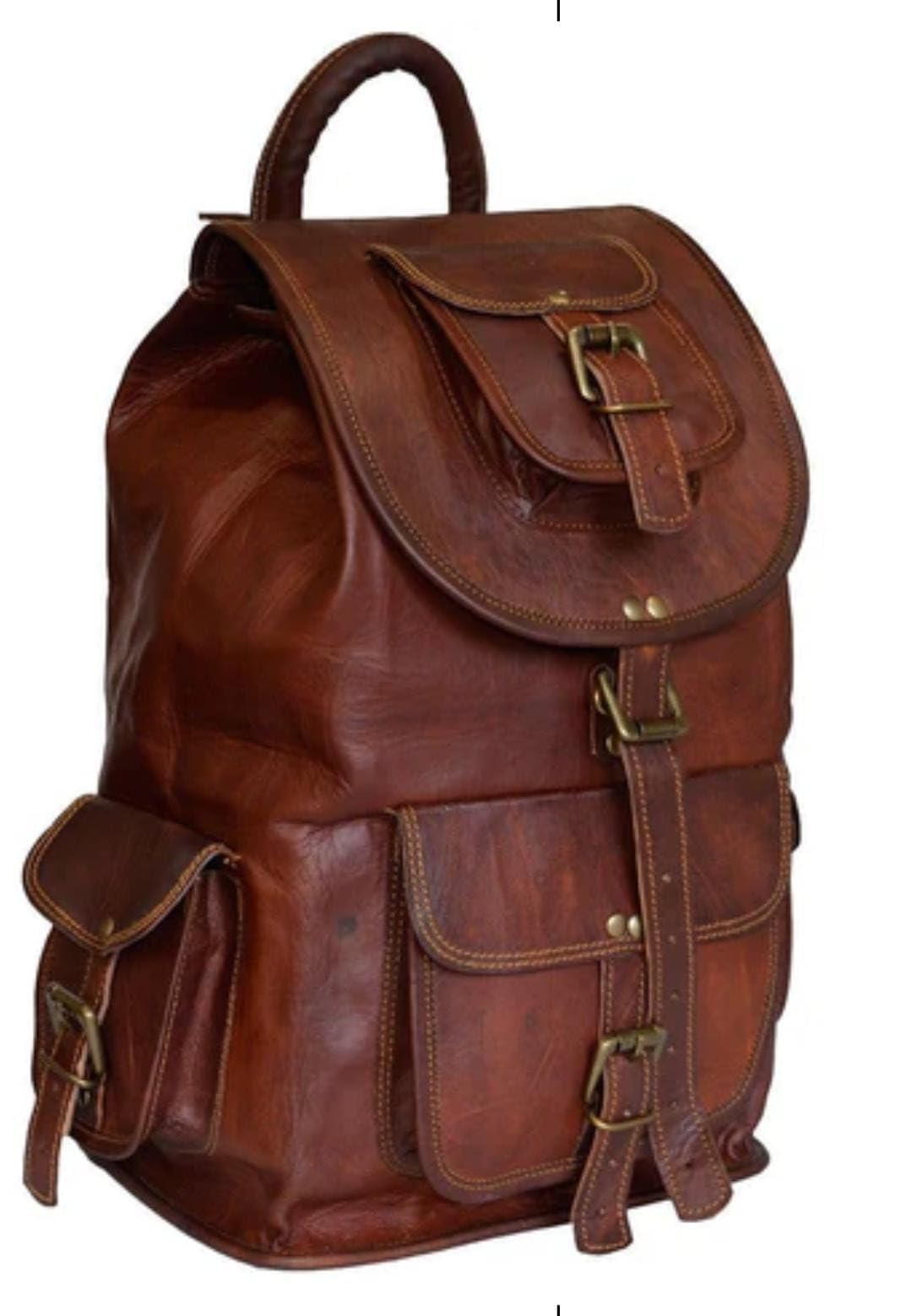 Retro trevel leather backpack Vintage Brown Leather Backpack-image-1