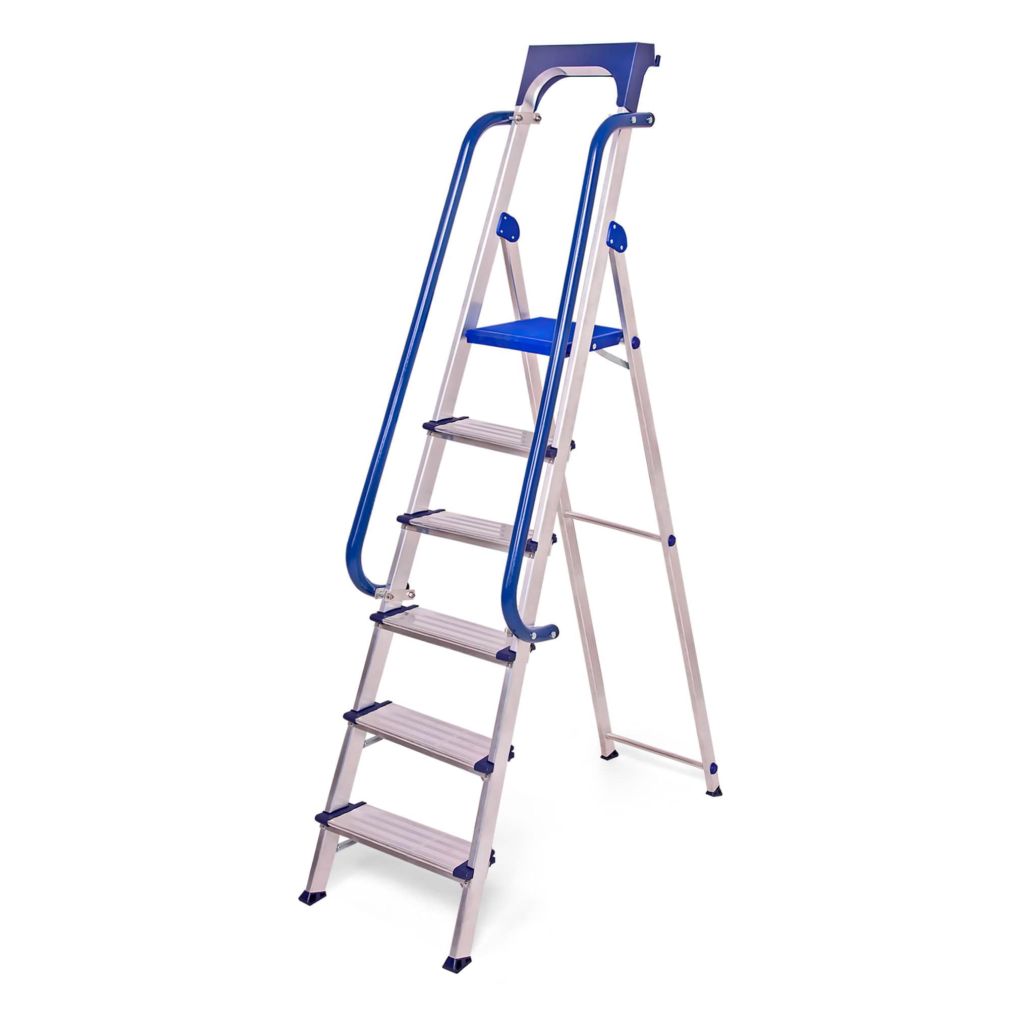 HOSTRÖM Escalera de Tijera de 6 peldaños Secure Pro, Aluminio Reforzado, Segura con barandillas, Bandeja portaherramientas, Altura de Plataforma 135 cm, garantía de 5 años