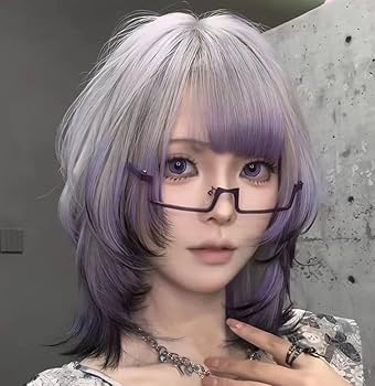 Amazon.co.jp: ウィッグ ウルフカット セミロング ストレート 紫