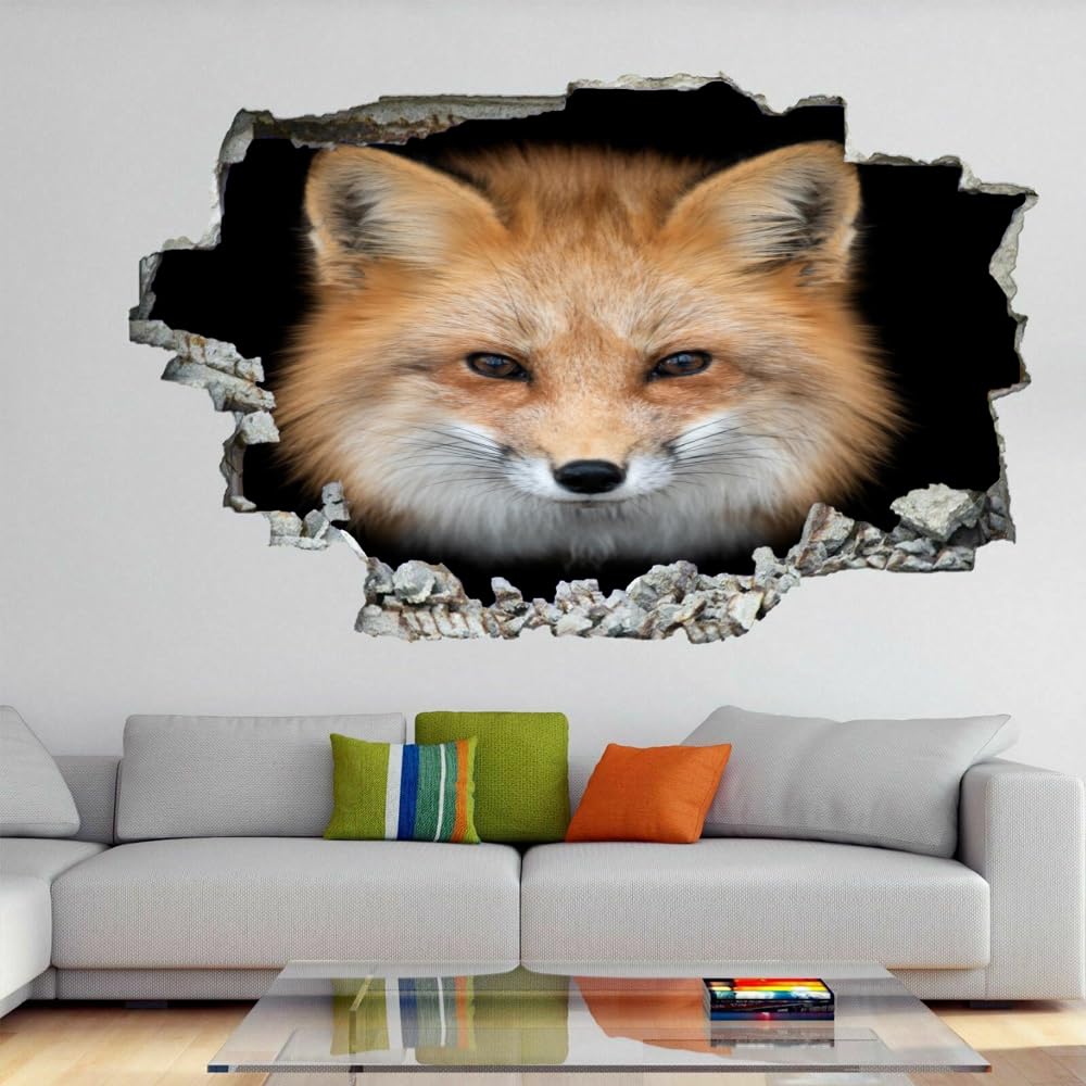Pegatinas De Decoración De Pared 3D Zorro Pegatinas De Pared Calcomanías Murales De Pared Rotas 3D Animal Dormitorio Sala De Estar Guardería Hogar Decoración De Pared