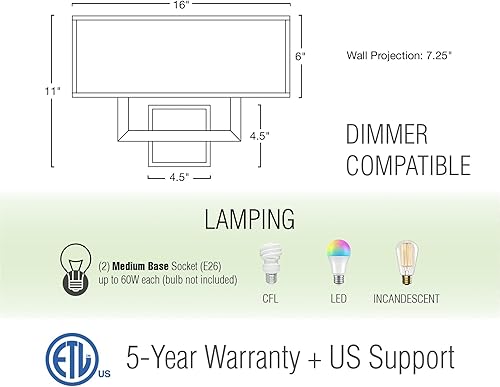 Miniatura 4 de Kira Home Haven - Lámpara de pared moderna de 16 pulgadas con 2 luces + pantalla rectangular de tela blanca, acabado de níquel cepillado