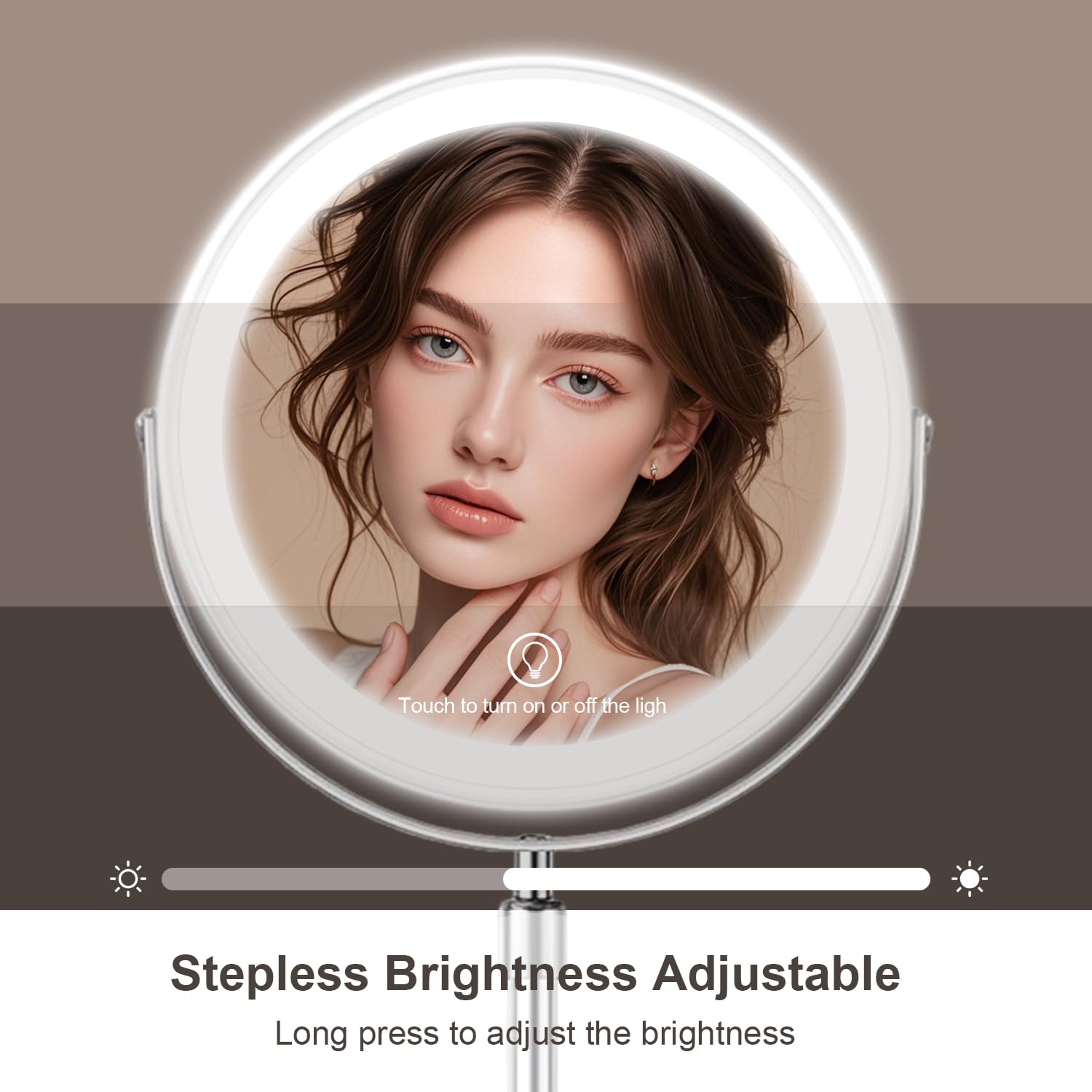 21,6 cm Make-up-Spiegel mit Lichtern, 1x/10-fach beleuchteter Vergrößerungsspiegel mit 3 LED-Beleuchtung, 3000 mAh wiederaufladbarer, doppelseitiger Kosmetikspiegel, höhenverstellbar und verstellbare