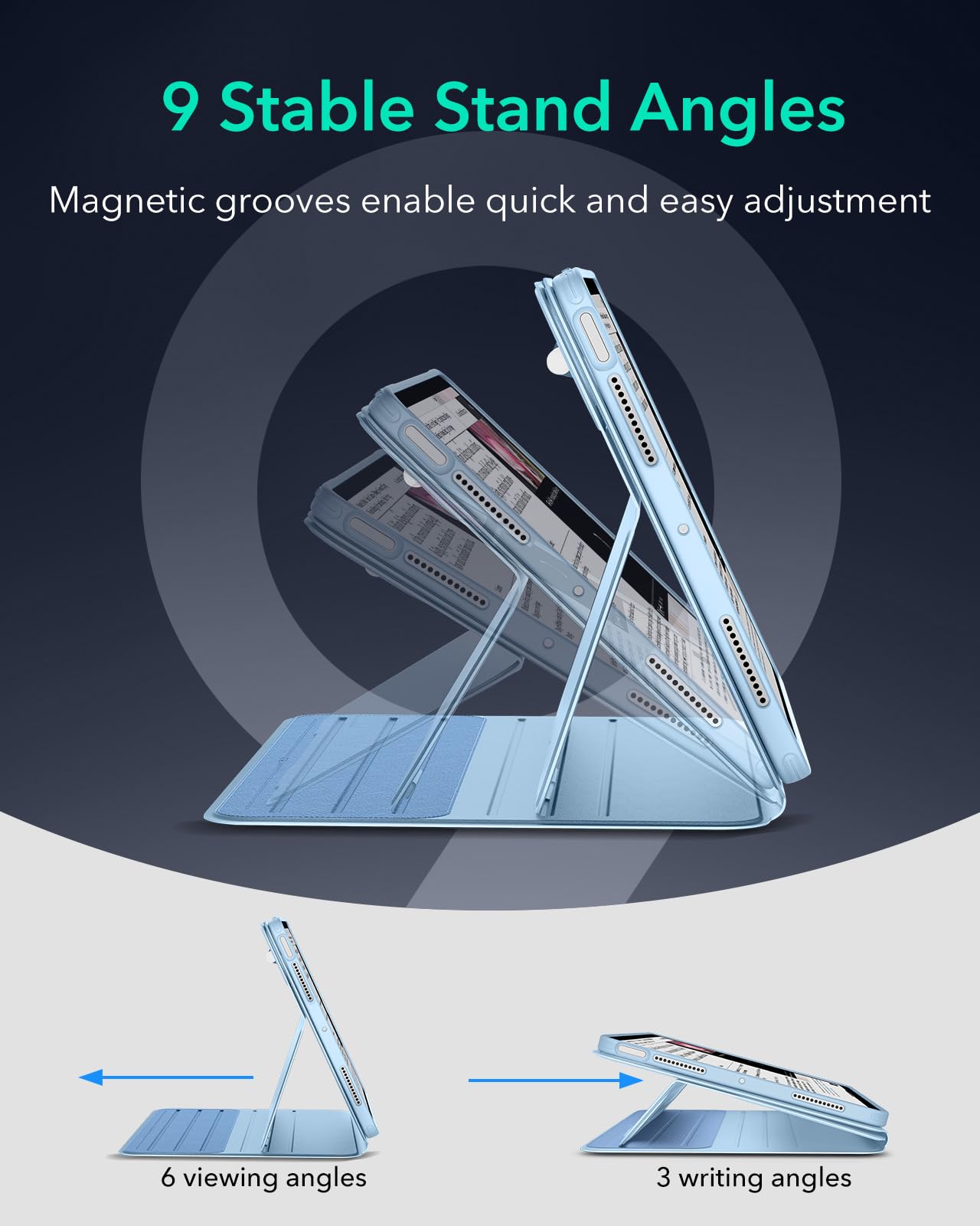 ESR Cover per iPad Air 11" M4/M3/M2 (2026/2025/2024), iPad Air 5a/4a Gen (2022/2020), Custodia Magnetica Rimovibile, Supporto Regolabile in Verticale/Orizzontale, 9 Angoli, Serie Shift, Blu Fresco