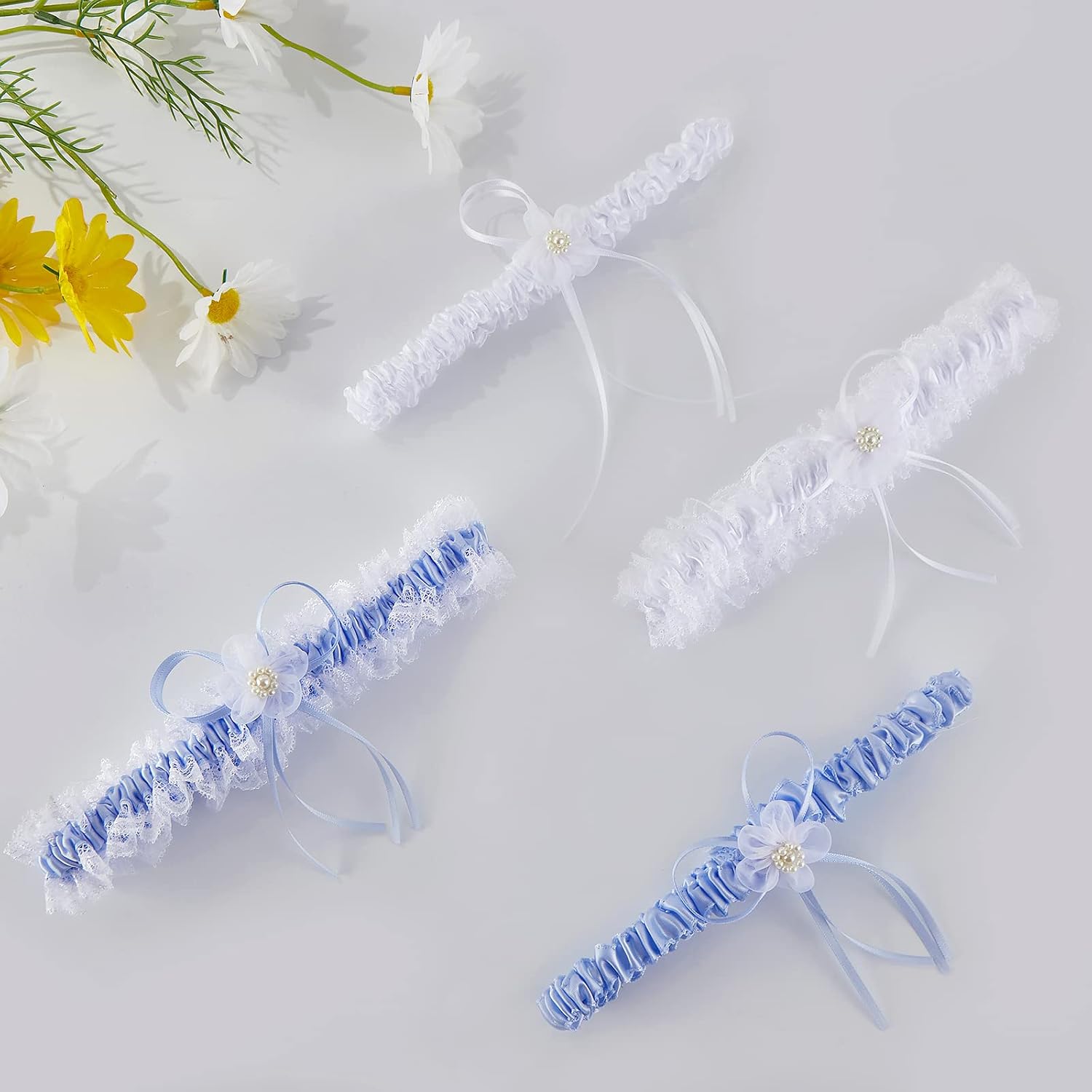 Plus Size Wedding Garters for Bride with Elastic Band, Something Blue Lace Belts Bridal Garter Set for Bride on Wedding