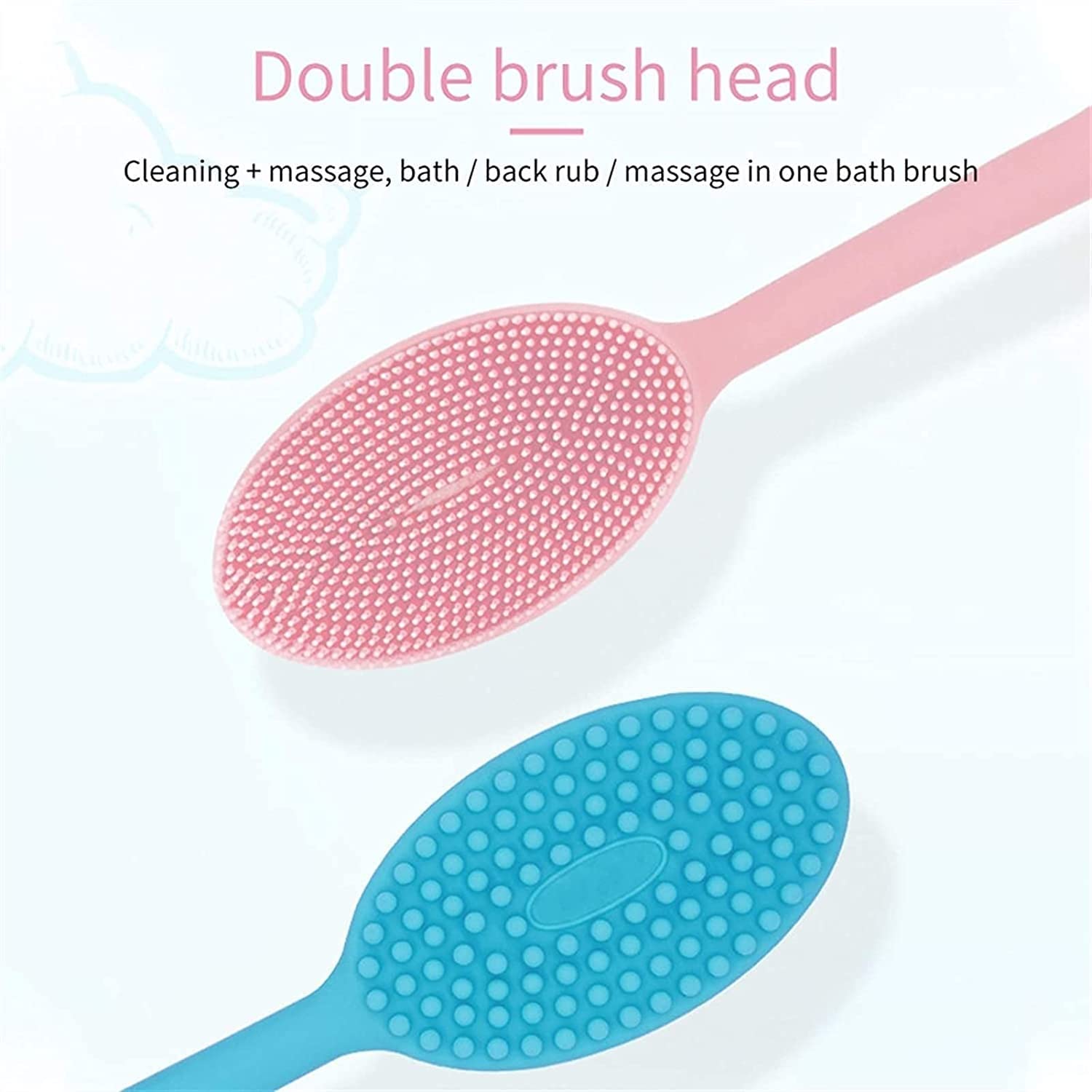 Silicona de Doble Cara Frote Trasero Multifuncional Baño Ducha Cuerpo Exfoliante Masaje Champú Cepillo con Mango Largo (Color : Blue)