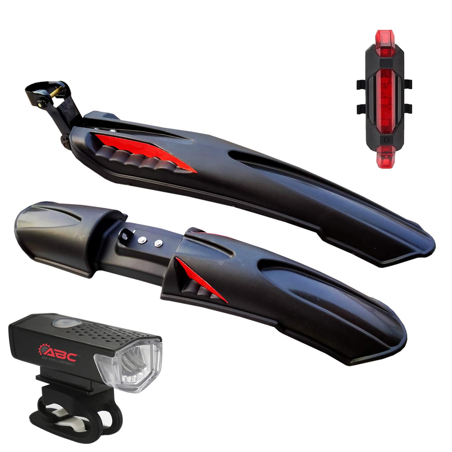 ABC AMOL BICYCLE COMPONENTS Bicycle Front & Rear Dual Tone Mudguard + Cycle Waterproof USB Rechargeable Front & Back Light (B0BS75L85Q) Amazon Price History, Amazon Price Tracker