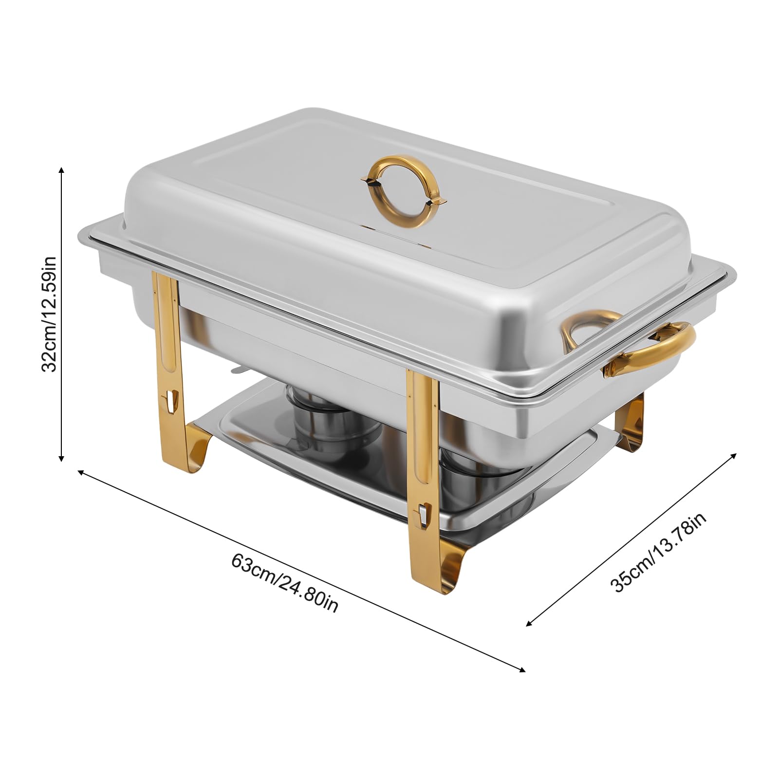 Chafing Dish, contenitore in acciaio inox 9 l, 63 x 35 x 32 cm, scaldavivande a buffet, per catering, buffet e feste