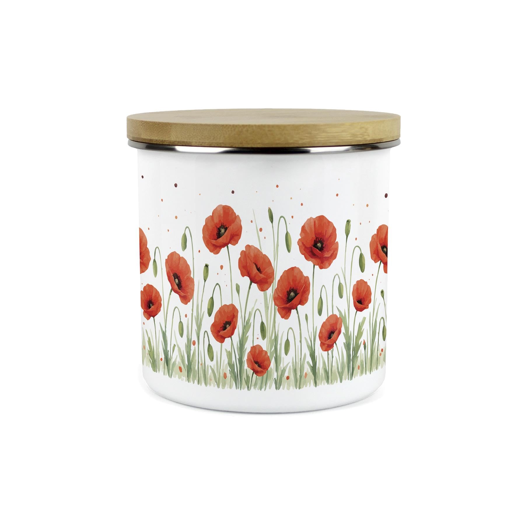 Purely Home No Text Red Summer Poppies Canister - Poppy Patterned Floral Homewares Gifts - 1.2L Enamel Hot Drinks/Food Kitchen Storage Container