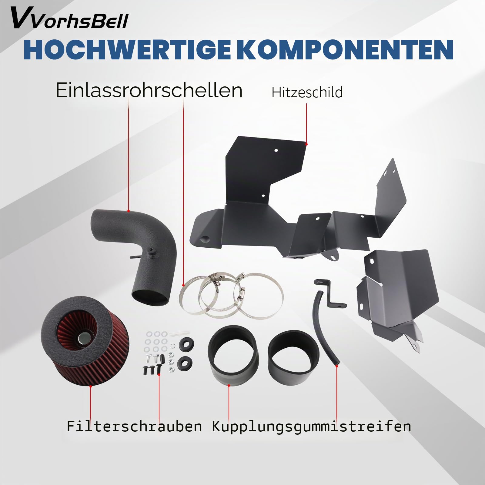 Kaltlufteinlass-Kit Kompatibel mit VW Golf MK5 1,9 TDI & 2,0L TSI (04-14) Jetta Passat (05-14) Leistungsfähiges Aluminium-Ansaugsystem mit Wärmeschild & waschbarem Filter