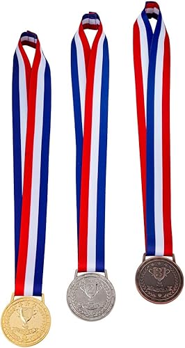 Miniatura 2 de Medallas de premio al ganador de oro, plata, bronce, hechas de metal sólido estilo olímpico con cinta premium, juego de 3