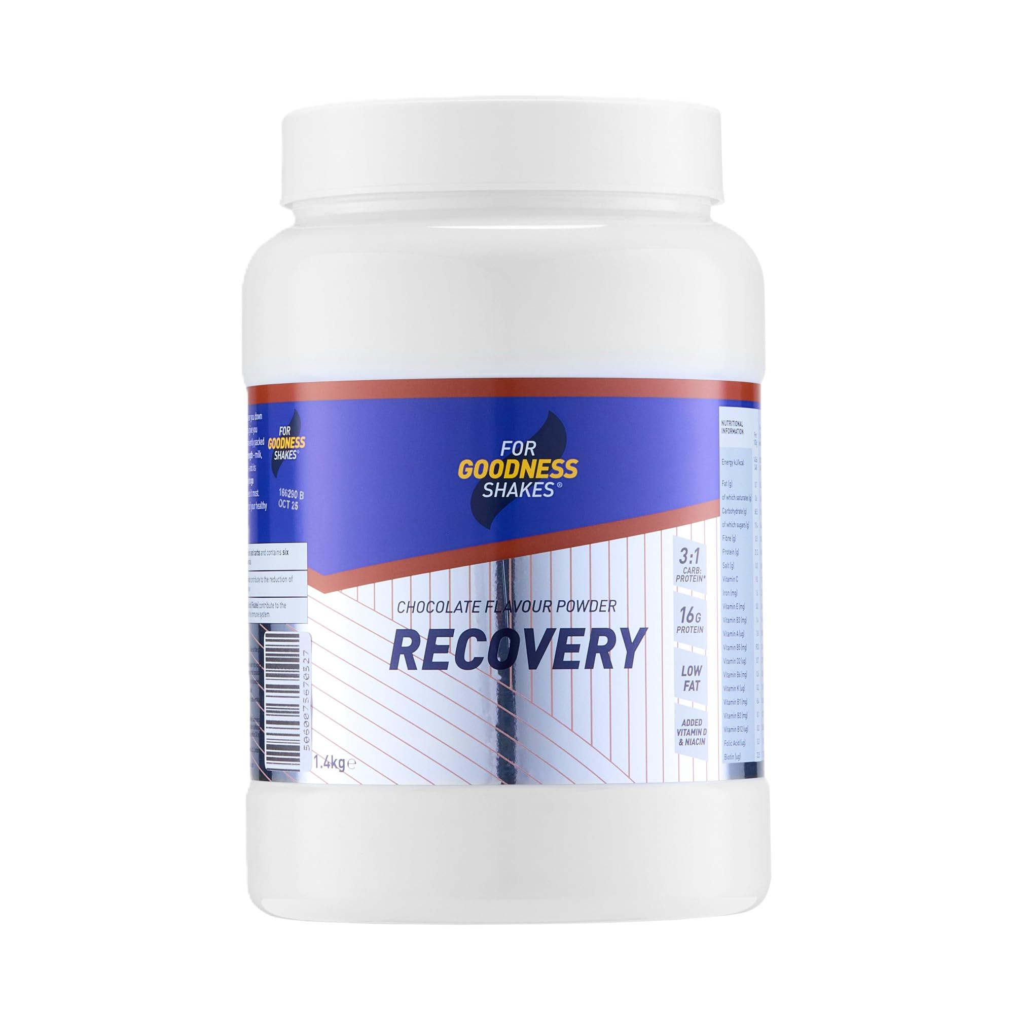 Chocolate Recovery Powder, 16g Protein per 75g, Zero Fat & High Carb With Protein, Folic Acid & Niacin, Post Workout Protein Powder, 20 servings, 1.4 kg