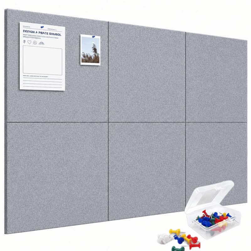 Image of QUIET CANVAS Acoustic Wall Square Pinboard, 1x1ft, Pack 6, 50PushPins Grey