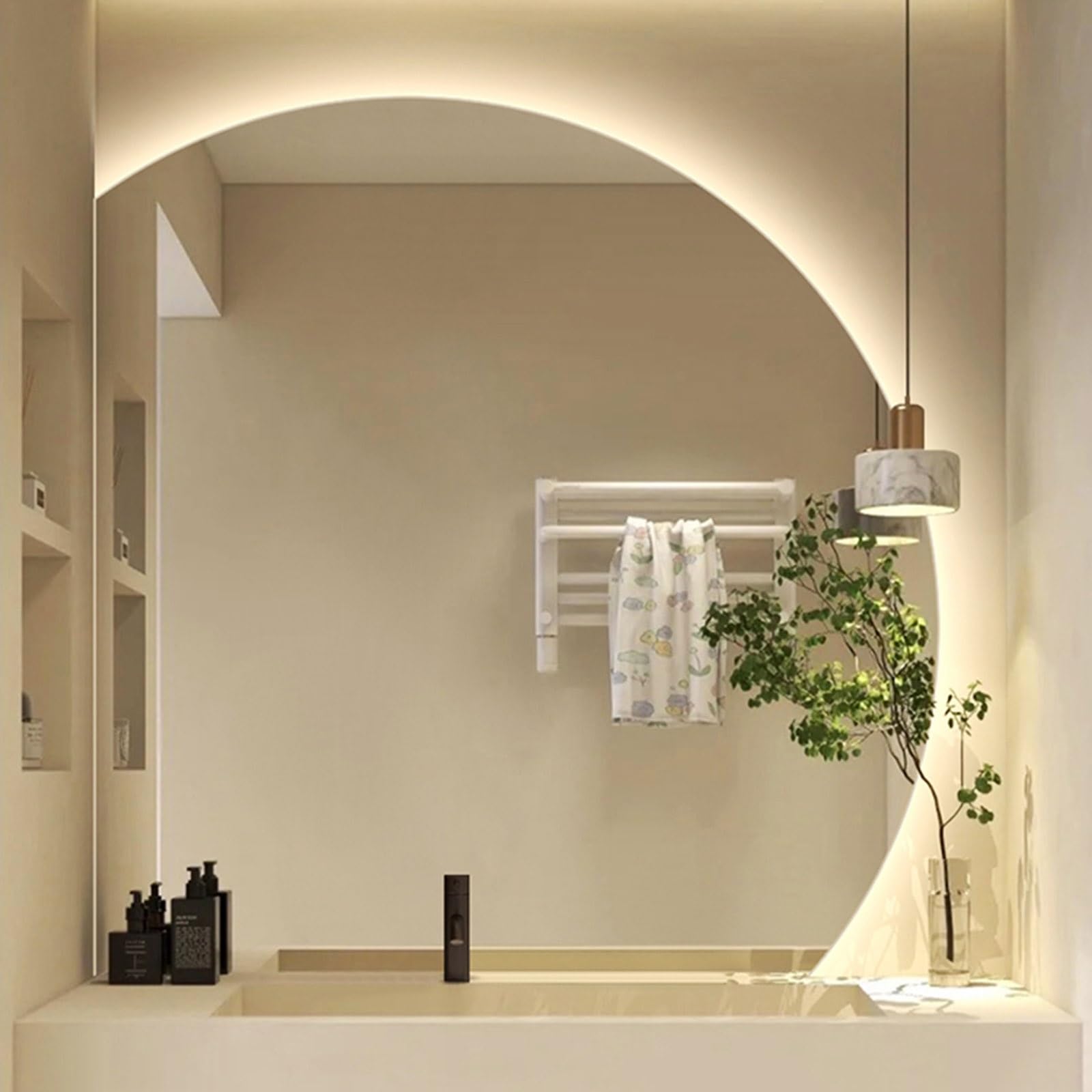 Semicircle Led Backlit Vanity Mirror for Bathroom 28inch 32inch Decorative HD Anti-Fog 36inch 40inch Dimmable Wall with 3 Colors Light(Right Under Cut,32inch/80cm) (Left Under Cut 32inch/80cm)