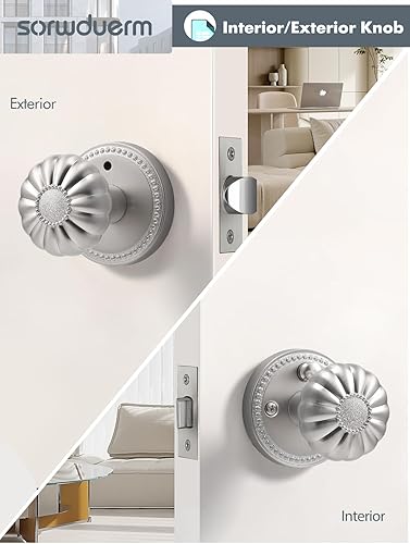 Miniatura 4 de SORWDUERM Perillas de puerta de níquel cepillado para privacidad interior, pomo de puerta plateado con cerradura, pomos de puerta de níquel satinado