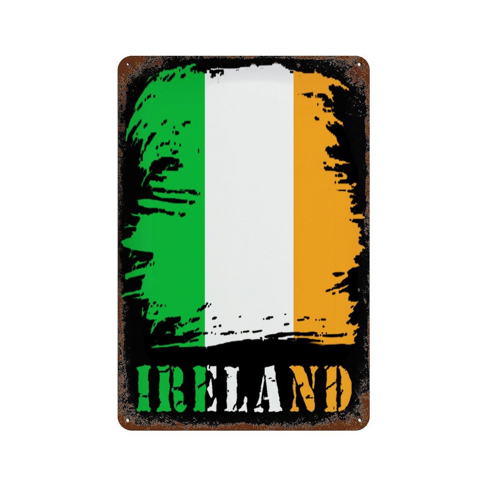 KWQDOZF Vintage Ireland Irish Flag Theme Metal Tin Sign,Vintage Iron Hanging Plate Vertical with Rust Poster Wall Decor 8x12inch