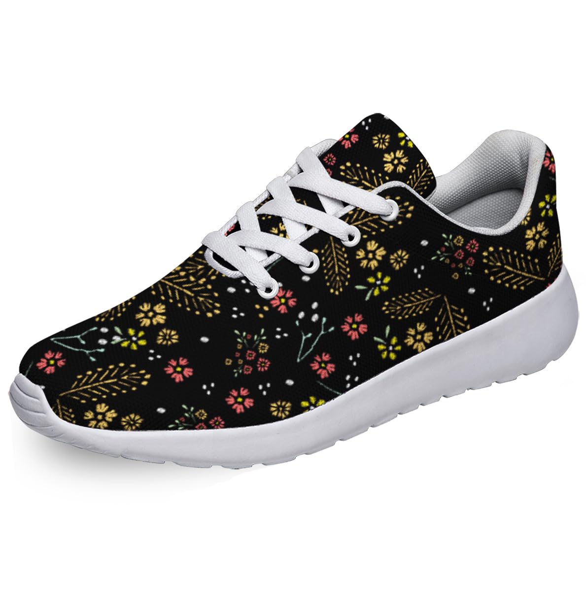 Women Men Embroidery Stitches Roses Prints Shoes Slip On Running Shoes Athletic Tennis Sneakers White Size 7