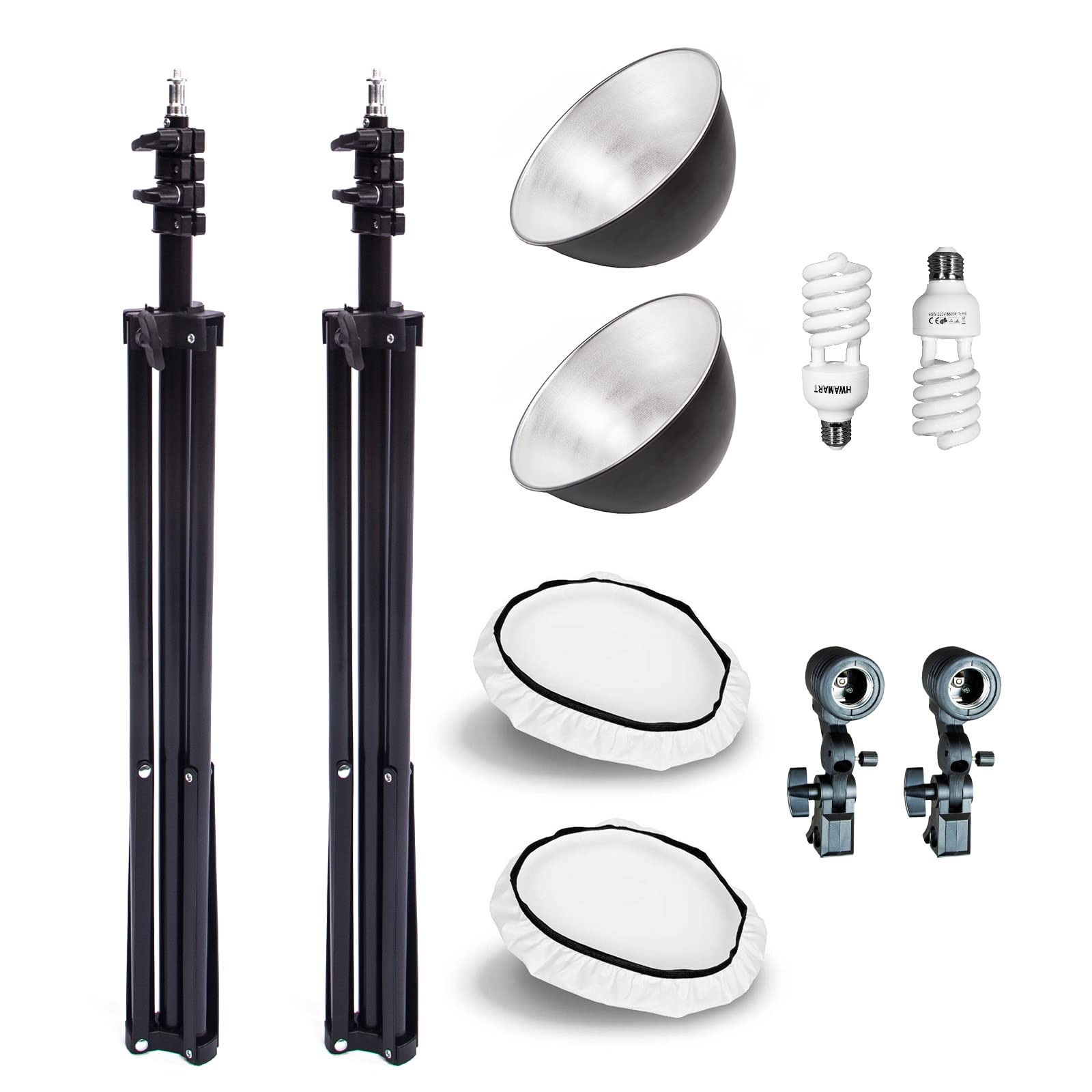 Softbox - Kit di illuminazione per fotografia: 2 lampadine da 45 W, 2 portalampada E27, 2 softbox con diffusore bianco, 2 x 2 m, supporto per illuminazione continua per studio fotografico, video