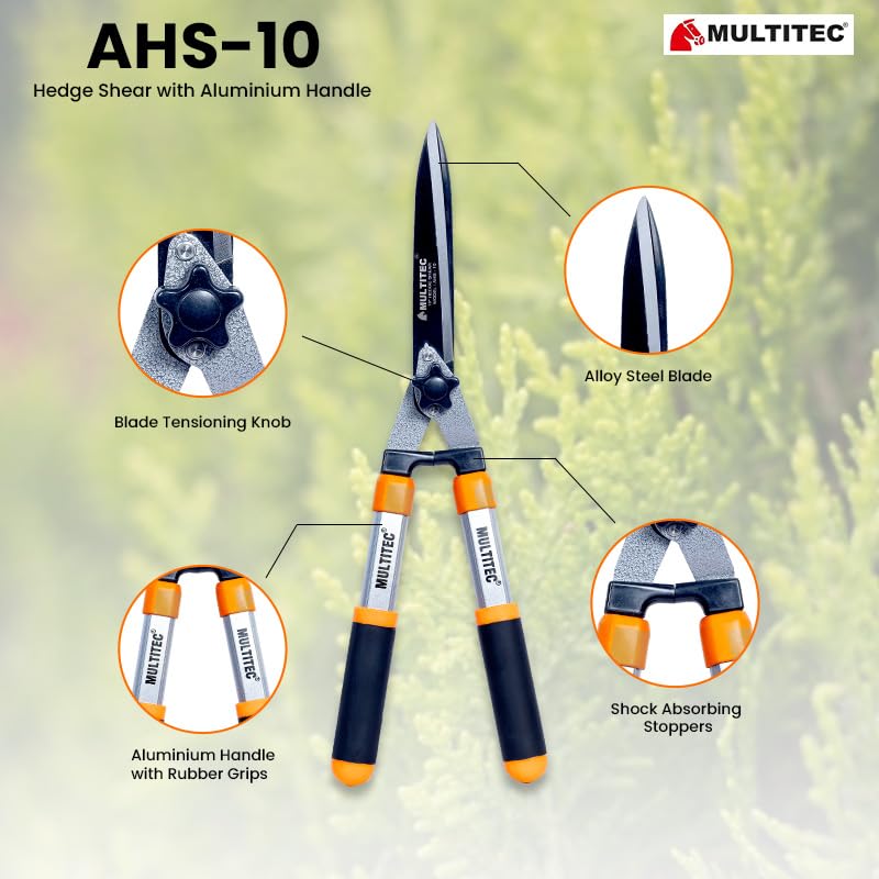 MULTITEC Heavy Duty 10 Inch Carbon Steel with Teflon Coated Wavy Blade Hedge Shear | Pruning Clipper Cutting for Outdoor Gardens | Razor Sharp Blade Scissor with Aluminum Handle Shear - Image 5 thumbnail