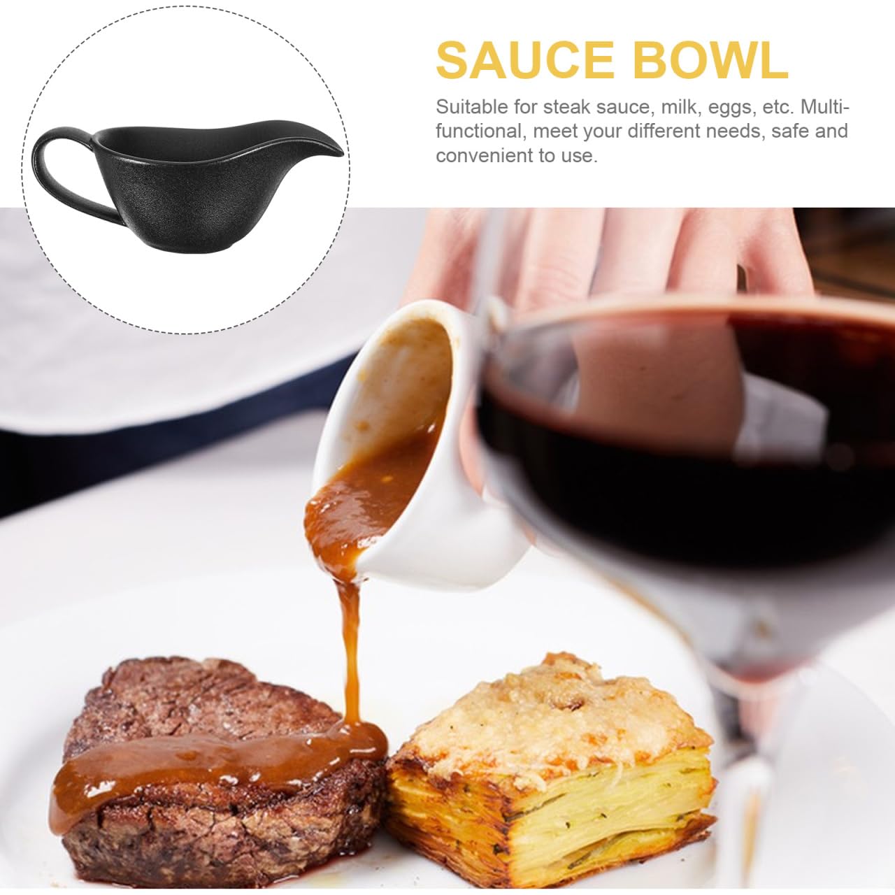 ULTECHNOVO Sauciere Aus Keramik Mit Ergonomischem Griff 16-Unzen-Saucenschale Mit Tropffreiem Lippenauslauf Milchkännchen Soßenbehälter Für Soße Wärmende Soßen Salatdressings Schwarz