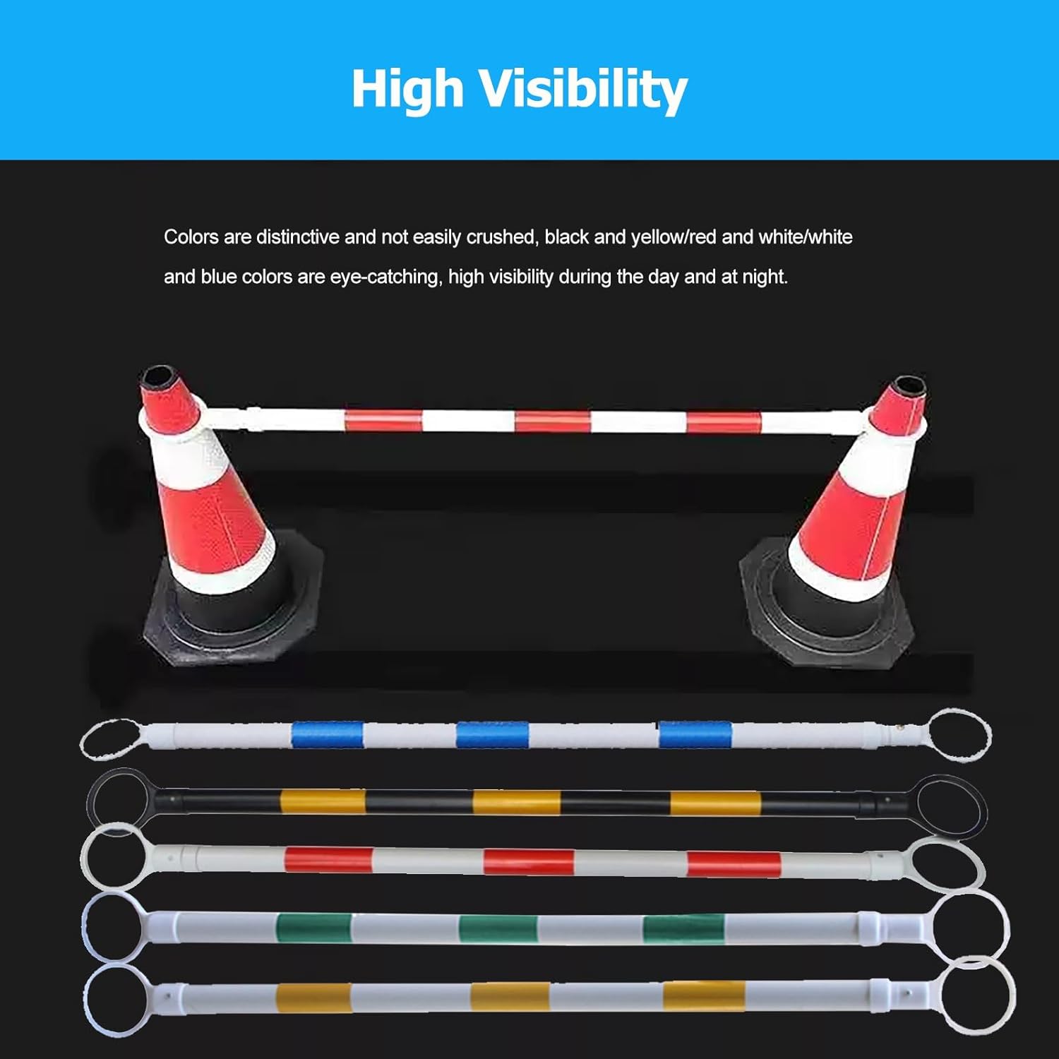 6 Pack Reflective Traffic Cone Barrier Bars, Expandable 3.94 to 6.56 Ft, Lightweight Yellow & White Safety Cones for Road Construction, Portable Reflective Traffic Control