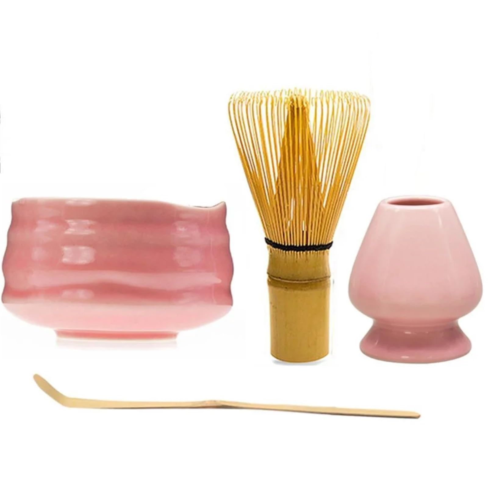 Cuenco de cerámica rosa for matcha, batidor de té Macha, soporte for chawan, Chasen, cuchara, colador, taza for ceremonia Juego de Té Matcha(Pink)