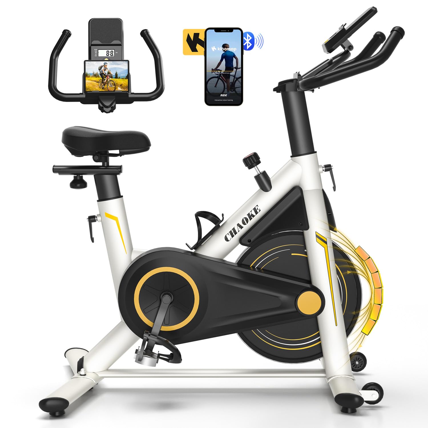 Heimtrainer Fahrrad mit App, CHAOKE Profi Ultra-Leiser Indoor-Hometrainer mit Magnetwiderstand, Ergometer Heimtrainer mit V-Stabil-Basis, Superweichem und Atmungsaktivem Sitz,...