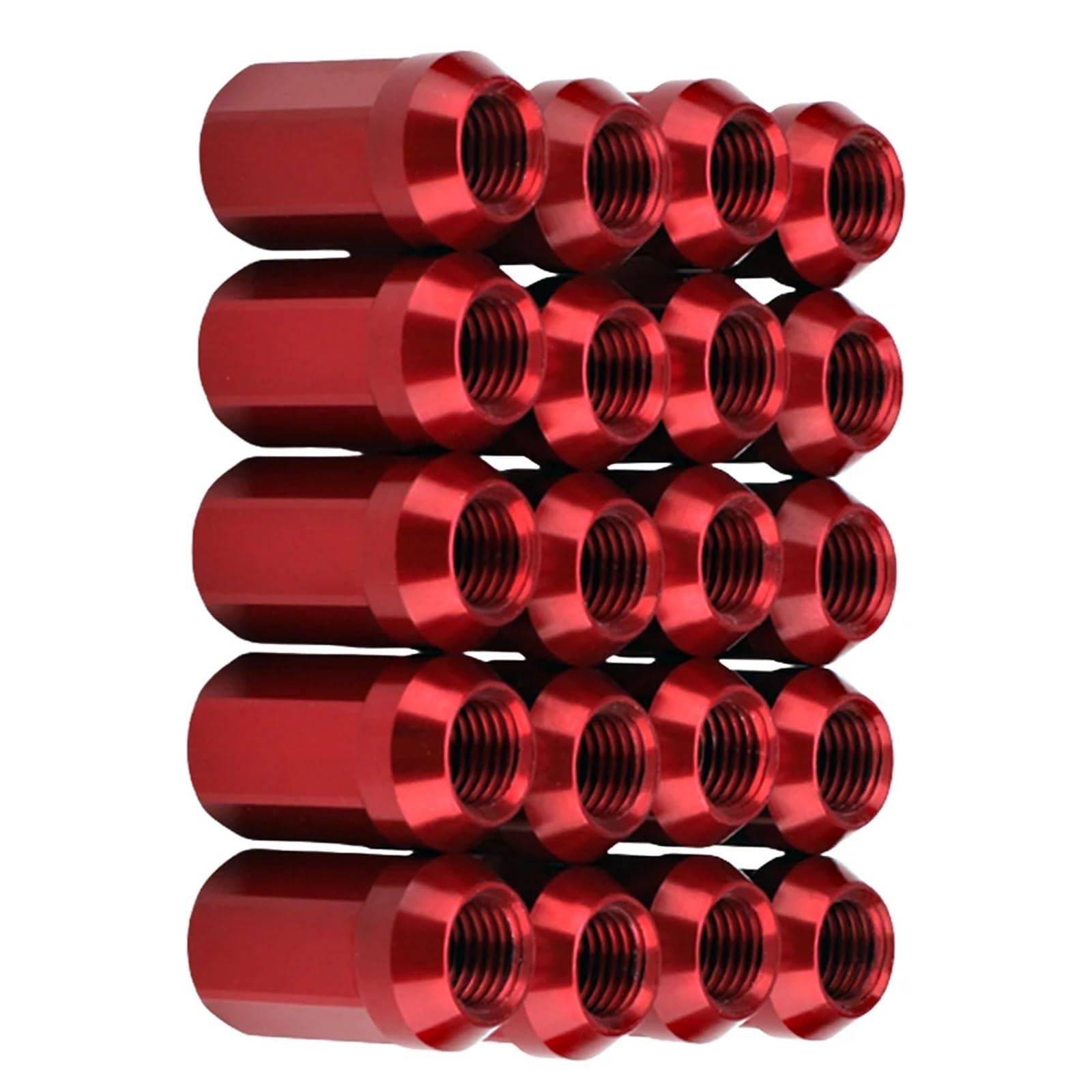 Auto Rad Zubehör Kompatibel Mit Hyundai 20 Stück Radmuttern M12 x 1,5, Radmuttern, Sechskant, 19 mm, geschlossenes Ende, Kegelbasis, Autozubehör(Red)