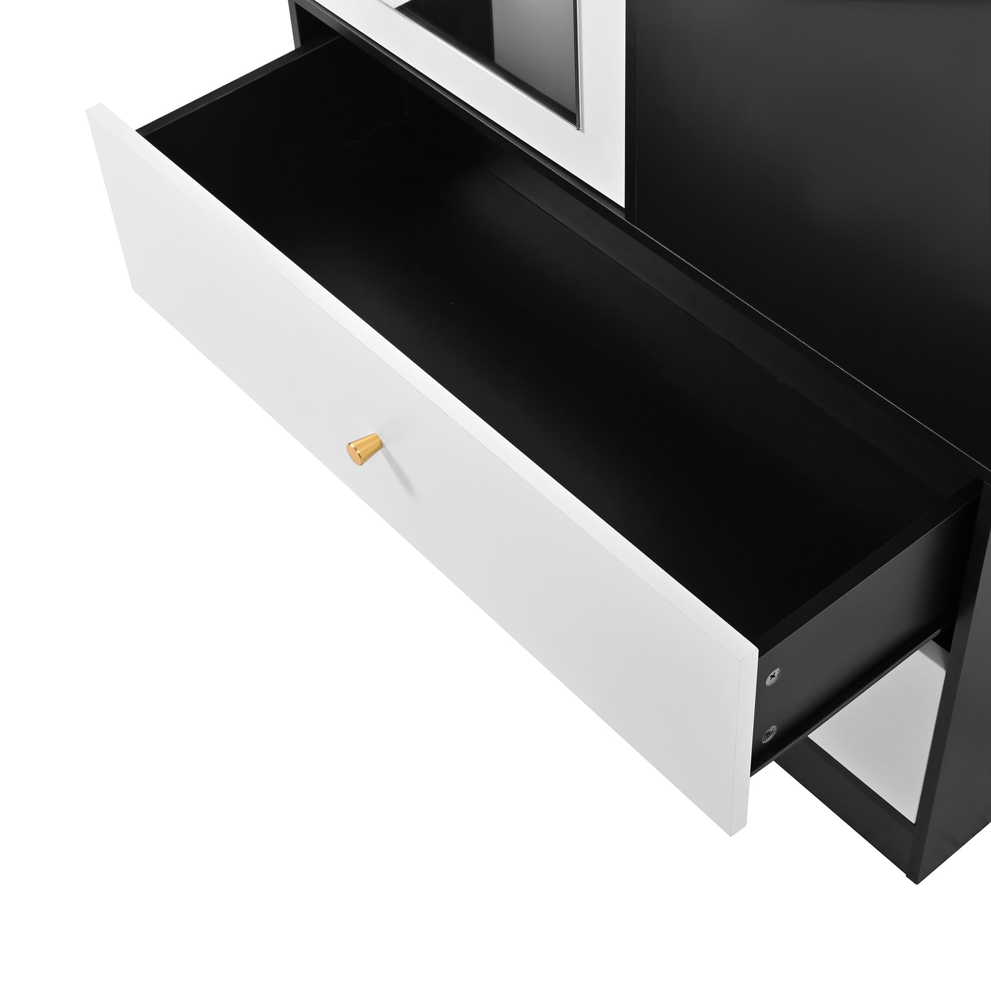 Armario con espejo y una puerta. Perchero moderno con 2 cajones y 4 estantes, ideal para almacenamiento versátil en el dormitorio. Blanco+Negro, Dimensiones: 80 x 40 x 180 cm