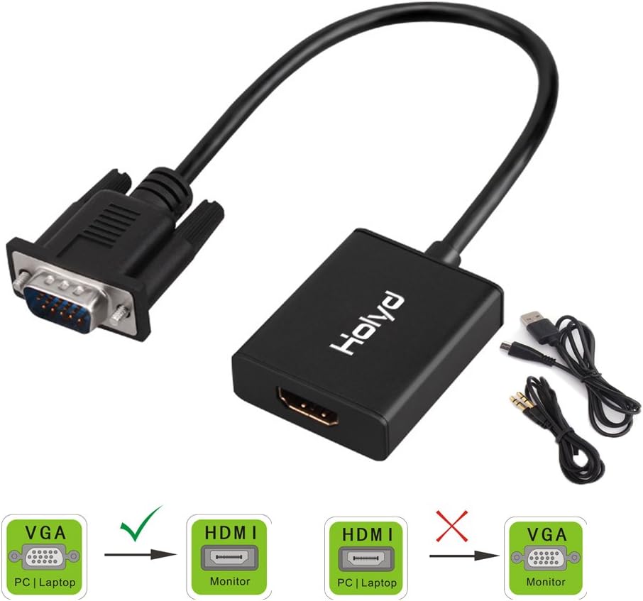 VGA to HDMI Adapter, Holyd 1080P Output VGA Male to HDMI Female Converter(Old PC to New HDTV) with 3.5 mm Audio and USB Power Cable HDMI Video Converter for Desktop, Laptop, PC, Monitor, Projector