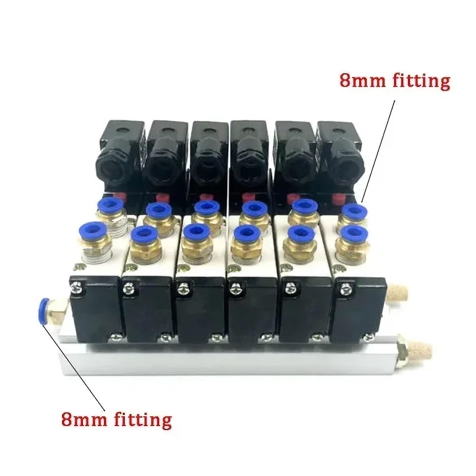 Bloque de electroválvula neumática 4V210-08, 12/24 V CC, 110/220 V CA, opción múltiple, con Base de Montaje y colector de 2/3/4/6 vías(6 Position 8mm Fitting,AC110V)