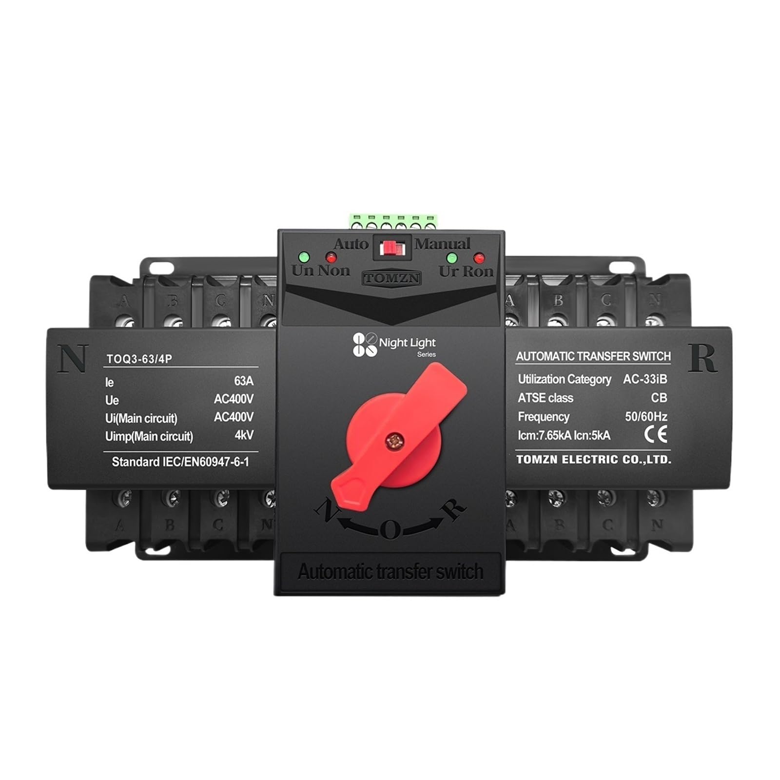 QRUYHBAJU 4P 63A 125A 220V 230V 50/60Hz Dual Power Automatic Transfer Switch 2 Input Output
