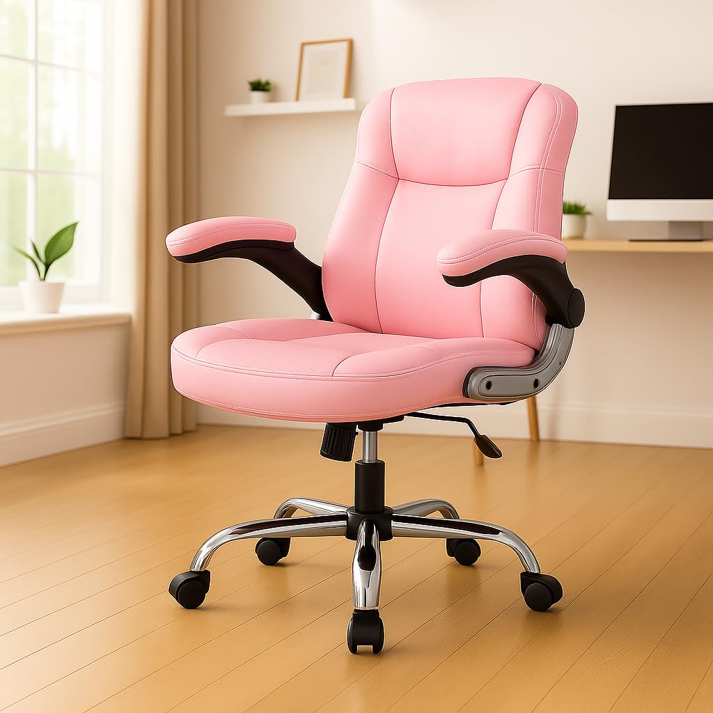 Oakcraft Stratos Medium Back Premium Leatherette Ergonomic Office Chair for Home, Workstation, Offices, Pink