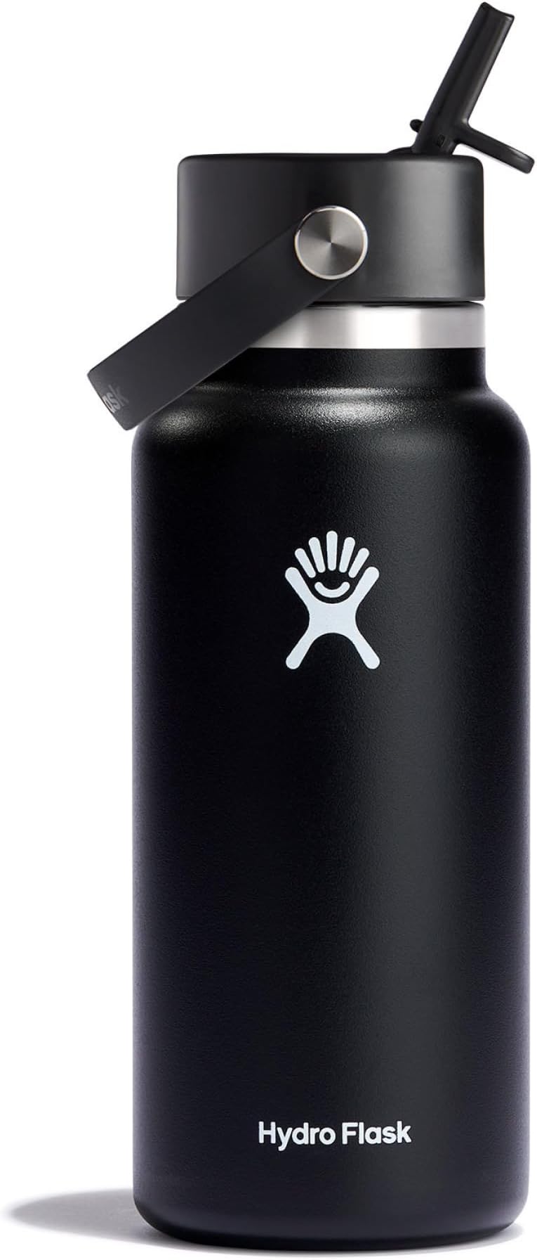Water Bottle 946 ml (32 oz) - Vacuum Insulated Stainless Steel Water Bottle with Flex Straw Cap - Wide Mouth - Black