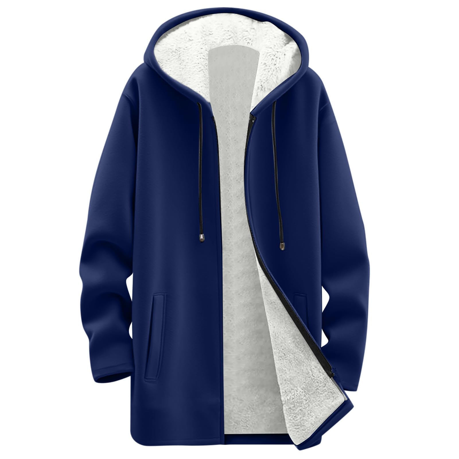 Sweatjacke Damen Mit Kapuze Casual Winterjacke Warm Wintermantel Lang | Fleecejacke Damen Gefüttert Sportjacke Teddyfutter Mantel Frauen Fleece Jacke Mit Reissverschluss Übergangsjacke Mit Taschen
