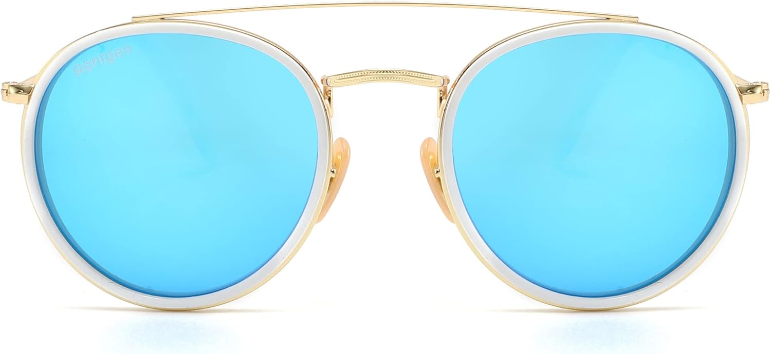 CONRAD RÖNTGEN Retro Round Sunglasses for Women Men Double Bridge UV400 Protection