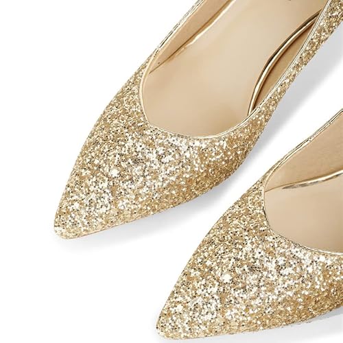 Modatope Women's High Heels Closed Pointed Toe Heels Sexy Gold Sparkly Slip On Pumps Wedding Bridal Party Dress Shoes Size 9 #TOP3