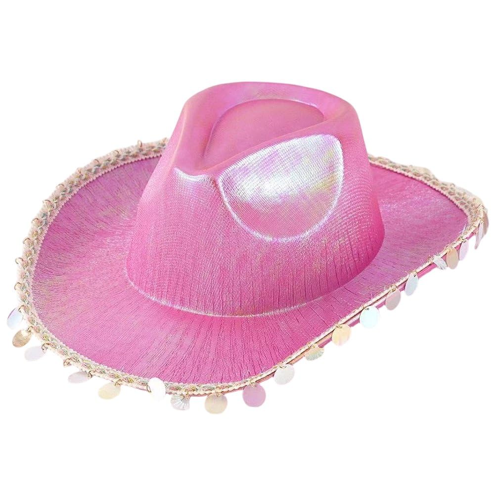 Sslvya Womens Cowboy Hat, Wide Brim Tassel Cowgirl Hat, Large Fringe Western Hat for Club Cowgirl Fancy Dress Wedding Party
