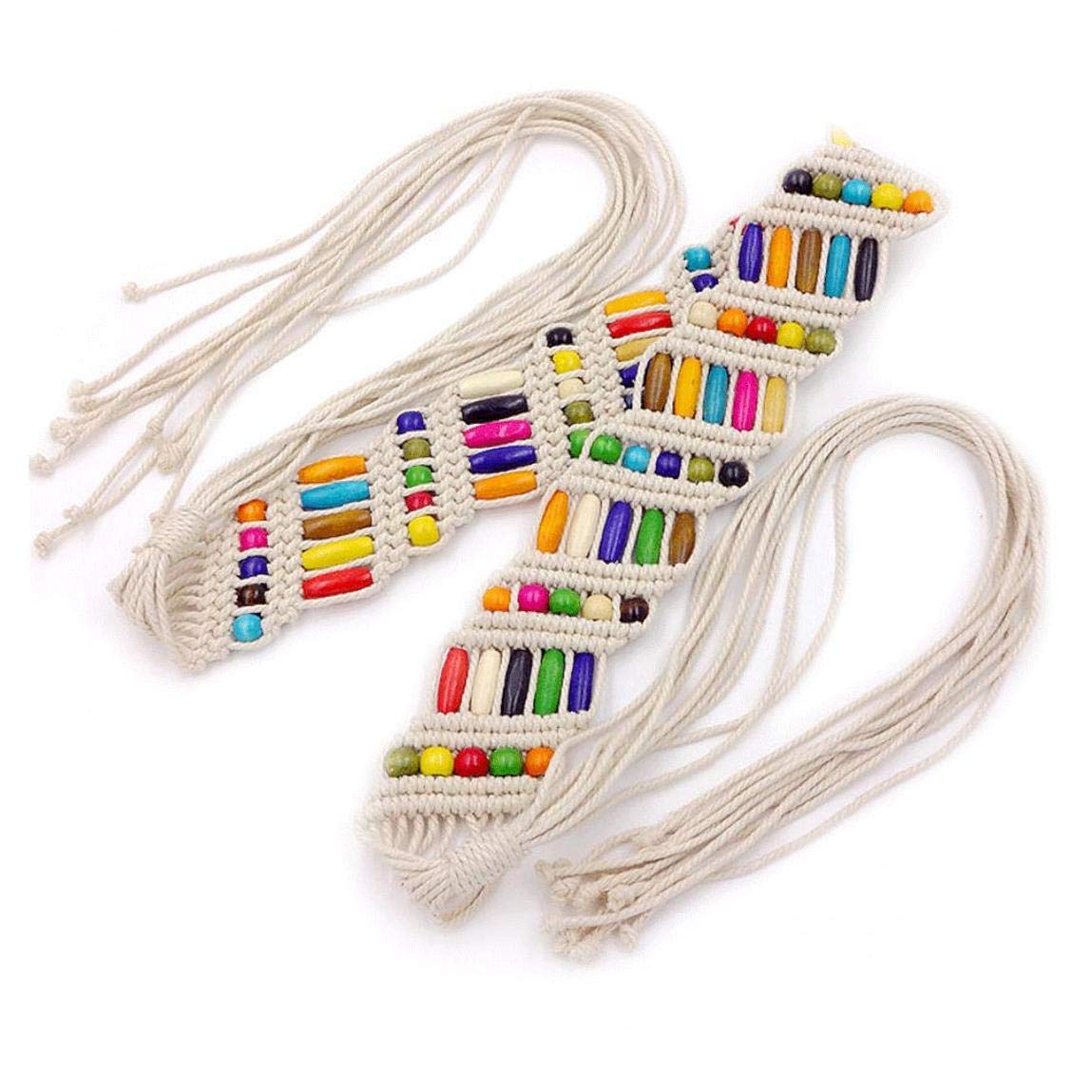 Zonfer Women's White Bohemian Style Retro Wax Rope Braided Tassel Waist Belt For