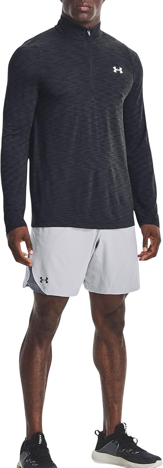 Under Armour Men's UA Seamless 1/2 Zip Long Sleeve Top Shirt (Large, Black/White-001) - Image 2